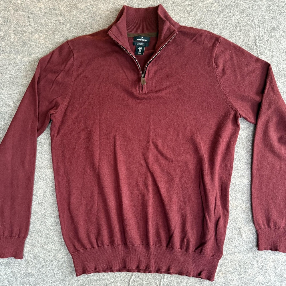 Daniel Hechter Sweater‎ Mens Medium Maroon Quarter Zip Cotton Cashmere Pullover